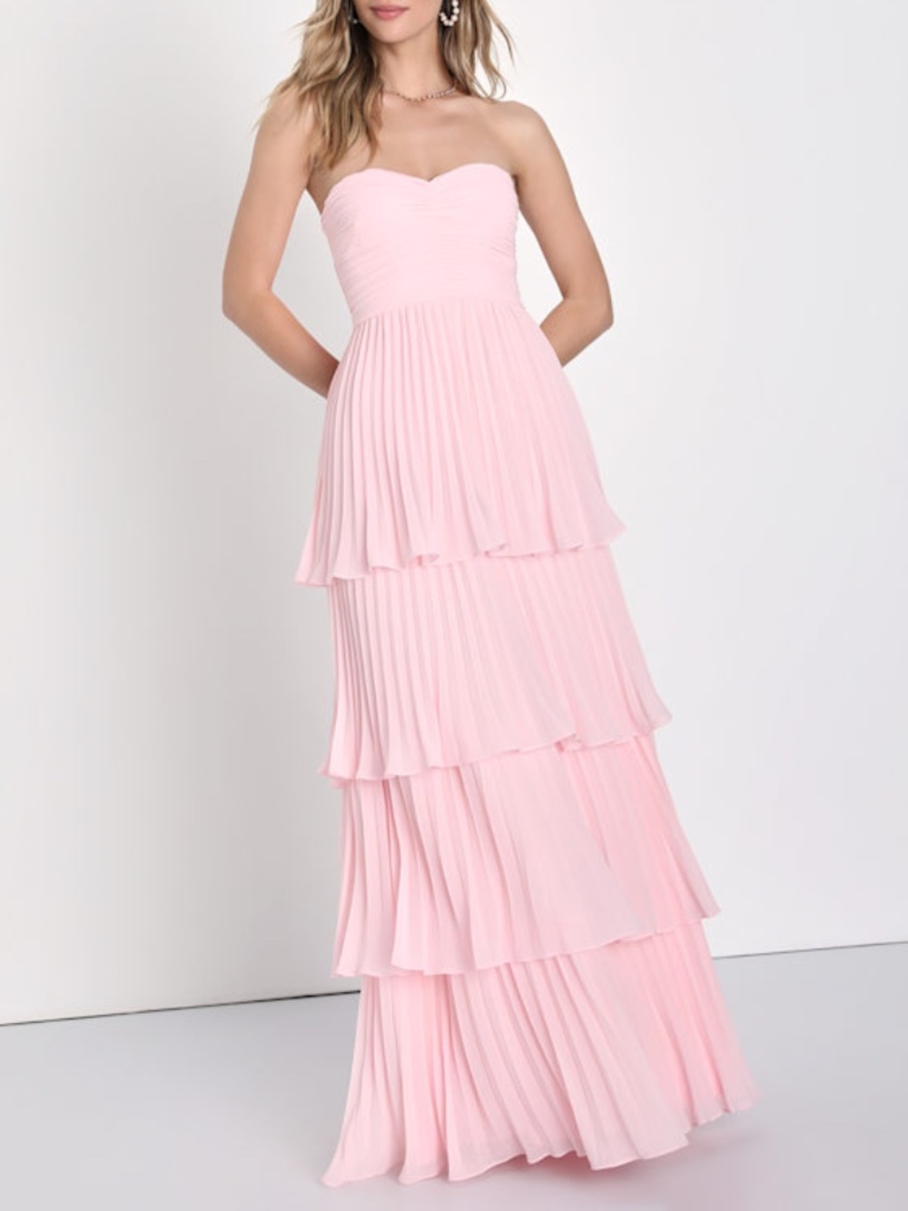 Lulus Seriously Sensational Light Pink Strapless Tiered Maxi Dress - Size S